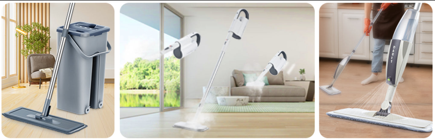 360° Rotating Flat Spray Mop with Microfiber Pads for Floor Cleaning