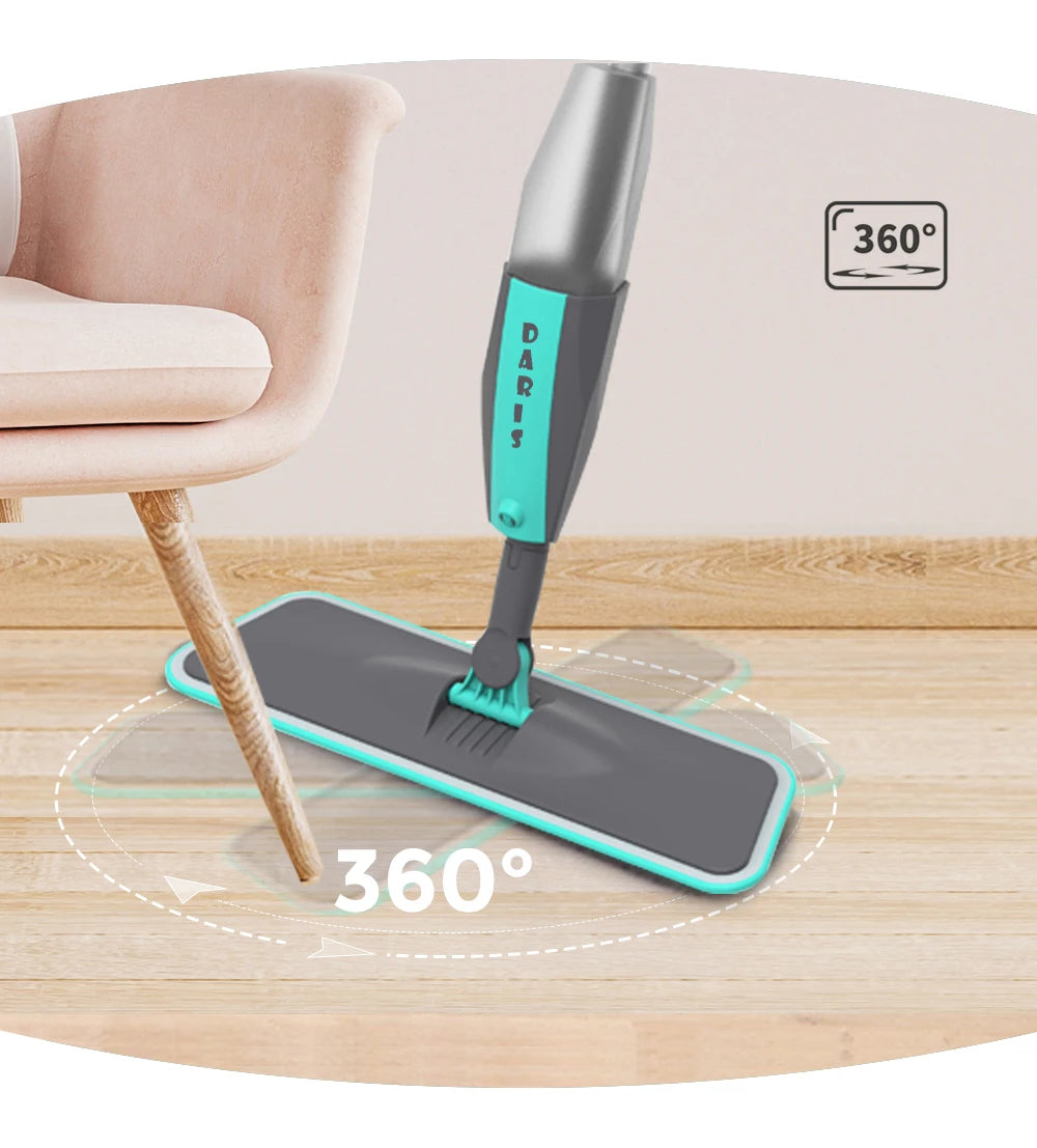 360° Rotating Flat Spray Mop with Microfiber Pads for Floor Cleaning