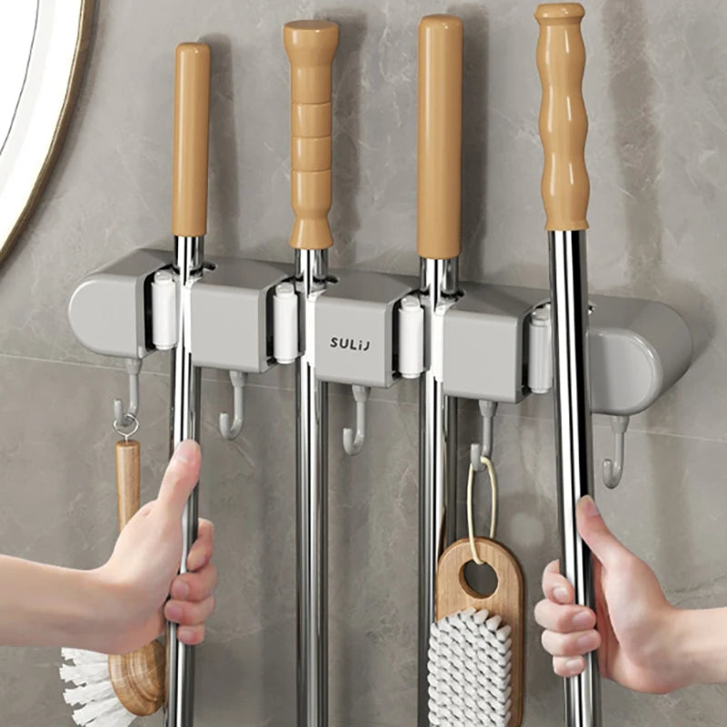 Wall-Mounted Mop & Broom Organizer