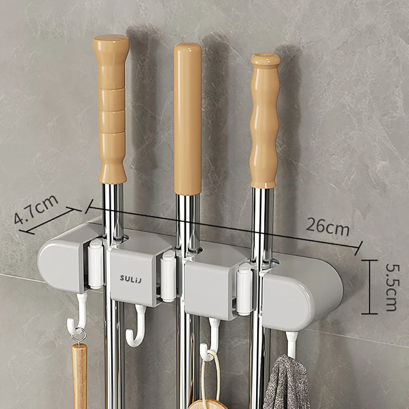 Wall-Mounted Mop & Broom Organizer