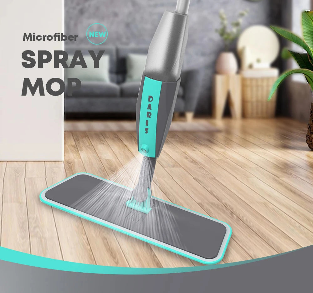 360° Rotating Flat Spray Mop with Microfiber Pads for Floor Cleaning