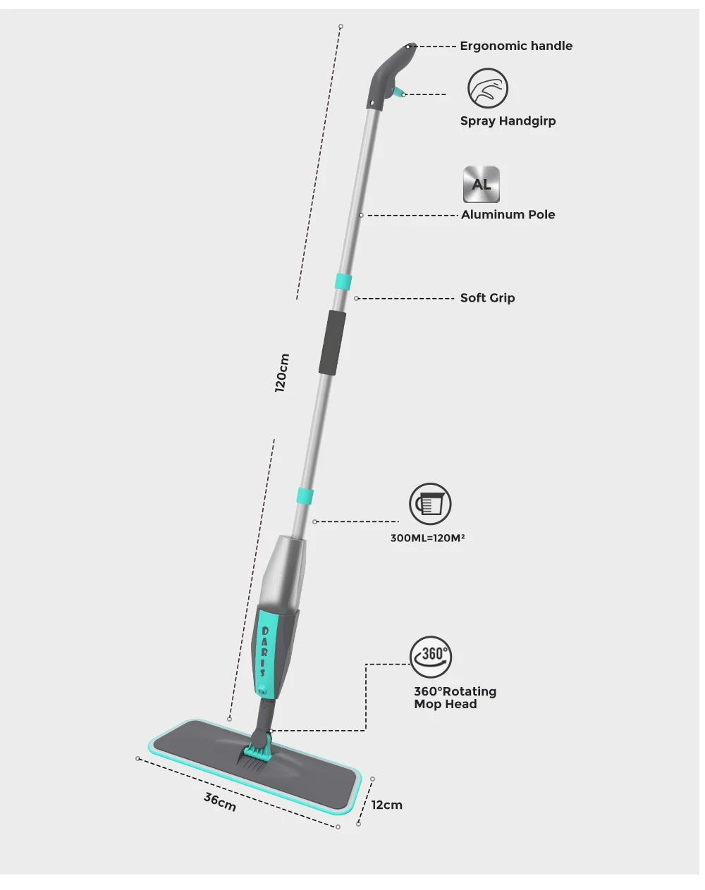 360° Rotating Flat Spray Mop with Microfiber Pads for Floor Cleaning