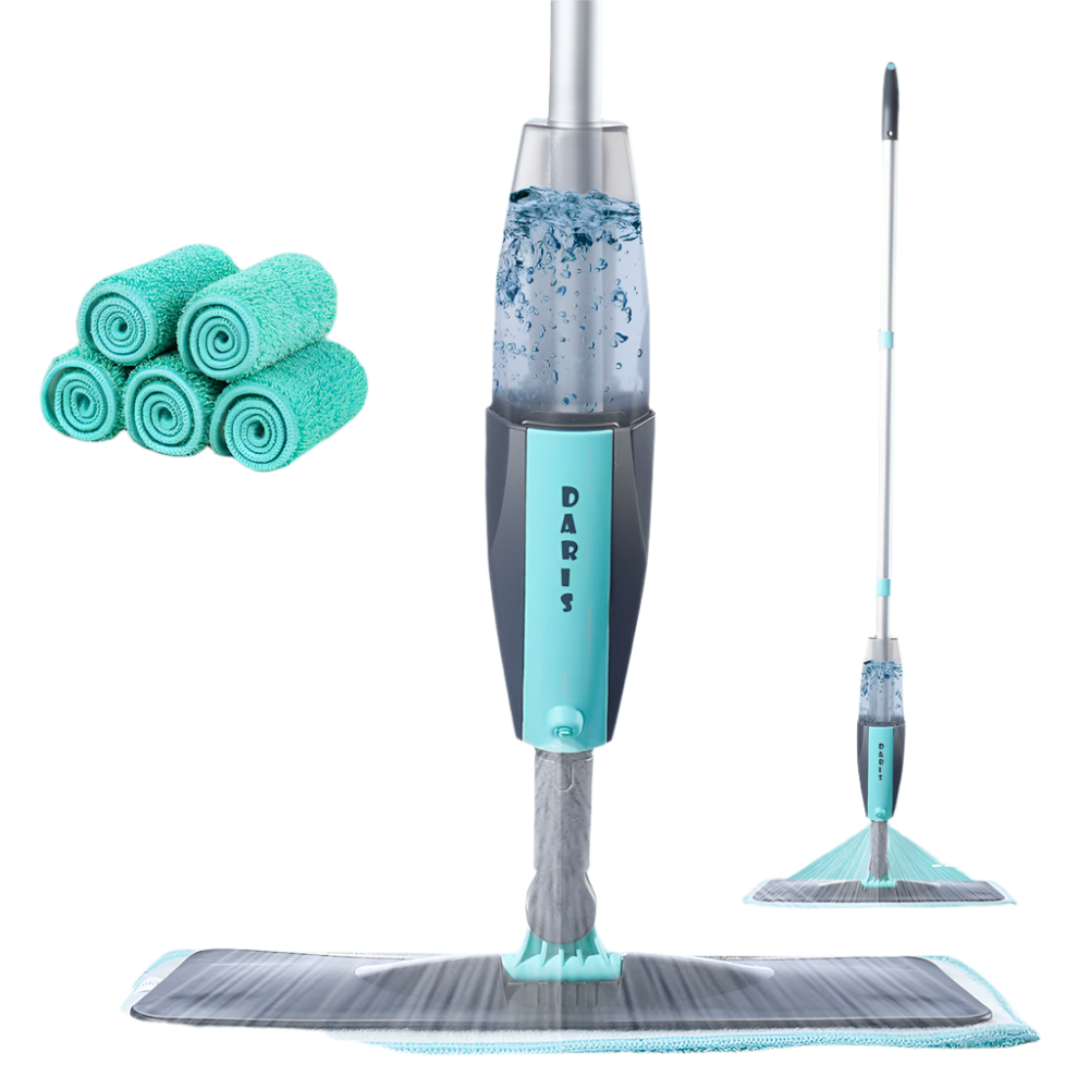 360° Rotating Flat Spray Mop with Microfiber Pads for Floor Cleaning