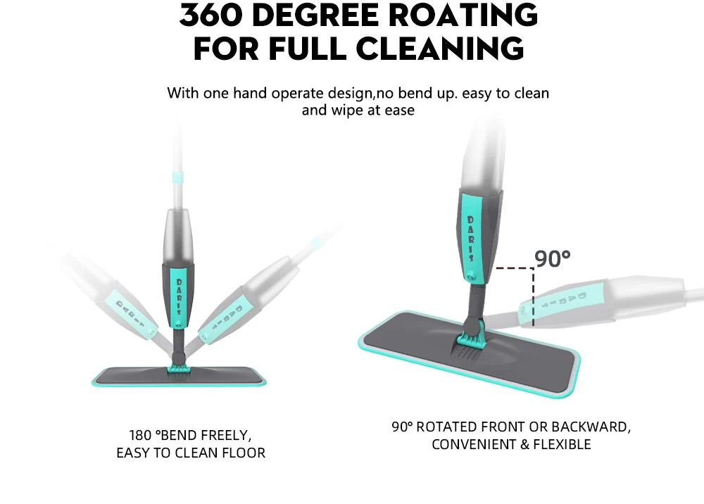 360° Rotating Flat Spray Mop with Microfiber Pads for Floor Cleaning