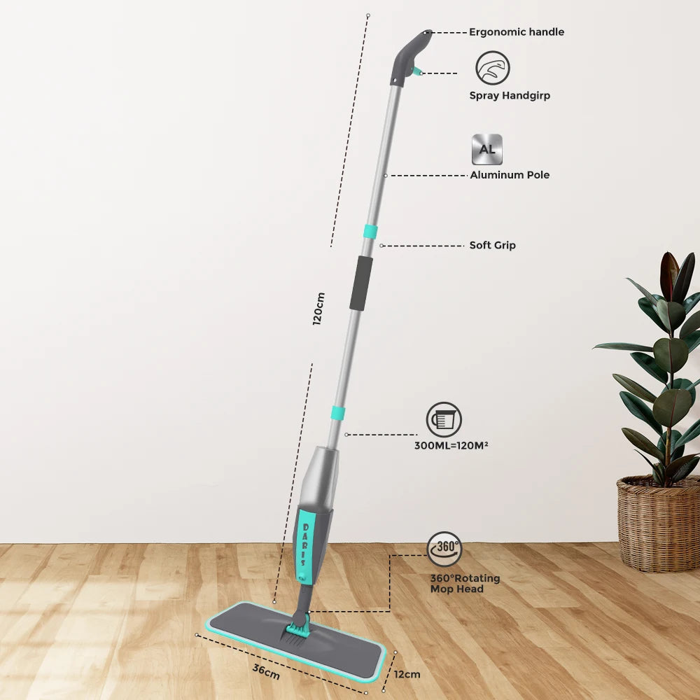 360° Rotating Flat Spray Mop with Microfiber Pads for Floor Cleaning