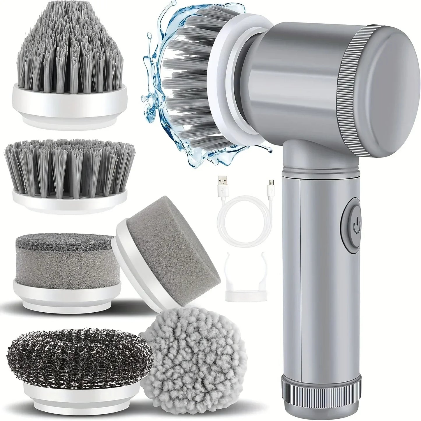 Cordless spin scrubber with replaceable brush heads for cleaning